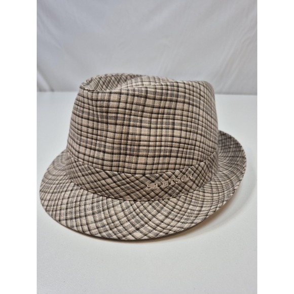 Stetson Fedora Hat Fitted Men's L Beige Plaid Linen Lined Classic STC95-TAN3